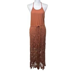 Gimmicks by BKE rust crochet maxi dress, romantic boho, festival, western